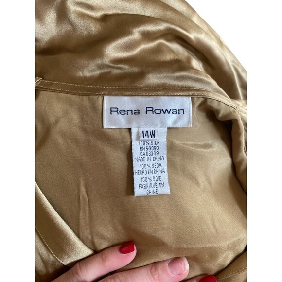 Rena Rowan Silk Shirt Tie Collar Button Down Gold Color. Size 14W - Picture 6 of 7